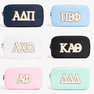 Bolsa de cosméticos con letras de chenilla griega personalizada ADPi Pi Phi AXO <span class=keywords><strong>KAT</strong></span>, parche con purpurina, estuche de viaje, regalo para Hermanas, bolsas de <span class=keywords><strong>maquillaje</strong></span> de hermandad - Product Image 1