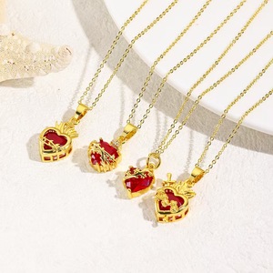 2025 New European and American Personalized Cold Wind <strong>Red</strong> Crown Love Pendant Copper <strong>Necklace</strong> - Product Image 1