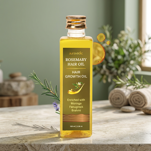 Huile Capillaire Bio au Romarin Auravedic, Végane, Infusée aux Herbes, Hydratante et Nourrissante pour Cheveux Abîmés, Anti-Chute, en Flacon - Product Image 2