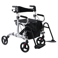 Déambulateur 2 en 1, fauteuil roulant pour personnes âgées et adultes, transport pliable, léger, en aluminium, chaise de transport