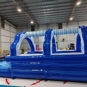 Emocionante tobogán acuático de doble tobogán <span class=keywords><strong>tropical</strong></span> azul inflable para exteriores de verano: el entretenimiento familiar de alquiler de parque acuático perfecto - Product Image 2