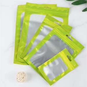 Green One Side Transparent Window Packaging Small Zipper Mylar Bags For Candy