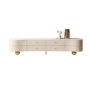 ארון טלוויזיה בסגנון נורדי איטלקי של AJUNION, בצבע קרם, מעץ מלאכותי, עם משטח שיש ורגלי מתכת. - Product Image 2