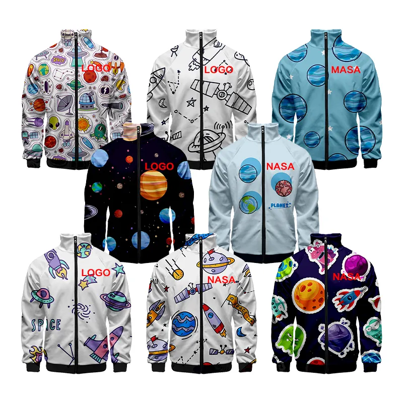 New bomber jacket NASA planet space 3D graphic digital printing stand-up collar zipper sweater bomber jacket for men and women