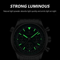 POEDAGAR 960 Montre de sport de luxe pour homme 43 mm en acier inoxydable étanche à quartz lumineux chronographe