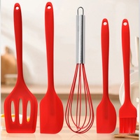 Ustensiles de cuisine modernes 5 pièces en silicone : spatule ajourée, cuillère, spatule à retourner, pince, fouet, brosse – Sans BPA, compatibles lave-vaisselle pour la cuisson