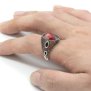 925 Sterling Silver Red Zircone Pietra Uomo <span class=keywords><strong>Anello</strong></span> di <span class=keywords><strong>Granato</strong></span>, Cubic CZ <span class=keywords><strong>Anello</strong></span> Della Pietra Preziosa per Gli Uomini Donna Aggancio di Cerimonia Nuziale Dei Monili - Product Image 4