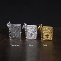 Collar con colgante de Cruz DE LA Santa Biblia de Plata de Ley 925 para hombre y mujer, tipo de libro, grabado, oración del Señor, letras en inglés