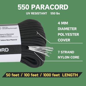 Cuerda Táctica <span class=keywords><strong>de</strong></span> Nailon y Poliéster <span class=keywords><strong>de</strong></span> Alta Resistencia MIL-SPEC <span class=keywords><strong>de</strong></span> 4 mm, Núcleo <span class=keywords><strong>de</strong></span> 7 Hilos Tipo III 550, para <span class=keywords><strong>Supervivencia</strong></span> al Aire Libre y Equipo Táctico - Product Image 2