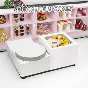 กล่องกระดาษแข็งสีขาวขนาด 10x10x8 นิ้ว จำนวน 40 ชิ้น สำหรับใส่เบเกอรี่ กล่องเก็บเค้กแบบใช้แล้วทิ้ง มีหน้าต่าง สำหรับเค้กแบบหลายชั้น พร้อมลายปั๊ม - Product Image 2