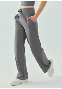 Pantalon de yoga taille haute pour femme avec cordon de serrage, jambes larges, poches, extensible, doux, longueur intégrale, décontracté, pour l'entraînement, vente en gros - Product Image 2