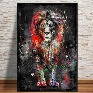 Pinturas modernas de animales acuarela abstracta Graffiti León lienzo arte e impresiones colorido Tigre pintura de pared personalizada - Product Image 1