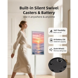 Téléviseur intelligent rotatif d'intérieur de 32 pouces avec diffusion <span class=keywords><strong>en</strong></span> direct, Android 13, écran tactile et roues de défilement amovibles pour le texte - Product Image 5