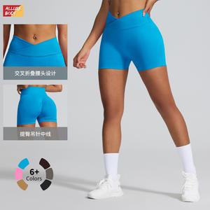 Shorts de Yoga de Cintura Alta Estilo Europeo, Diseño Azul Trenzado, Ropa Deportiva para Fitness y Running - Product Image 2