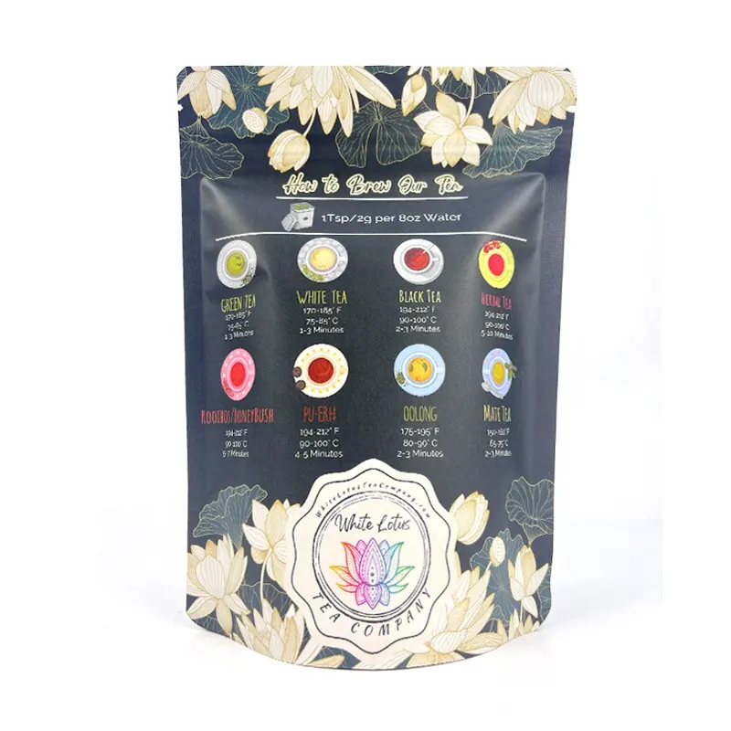Digital printed tea standup see through food pouch clear front custom bags with clear window