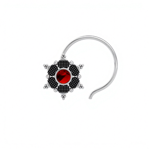 Pendiente de botón redondo de plata de ley 925 con granate natural, estilo indio, con engaste tipo copa, joyería contemporánea pequeña para mujeres y niñas - Product Image 1
