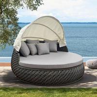 SUNWAY Moderno Todo Clima Muebles de mimbre Patio Redondo Cama de día con dosel Jardín al aire libre Sofá Cama grande para la piscina del hotel