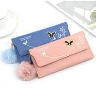 Dompet wanita murah kustom dompet kulit Pu fesyen tas tangan penyimpan kartu panjang warna Solid untuk wanita