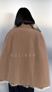 <span class=keywords><strong>Cape</strong></span> en laine avec col rabattu et doublure en fourrure de renard <span class=keywords><strong>polaire</strong></span>, nouveau manteau élégant en fourrure de renard, mode automne, manteau en vison, col en fourrure de renard - Product Image 3