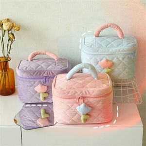 Cute Tulip Corduroy Eco-Friendly <b>Cosmetic</b> Bags Custom Zipper Lady Handle Large Capacity Storage <b>Organizer</b> Bridesmaid Fluffy - Product Image 2