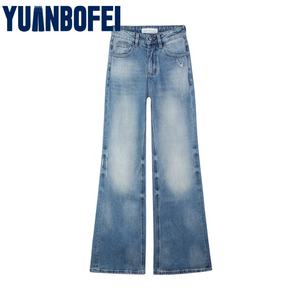 Yuanbofei Women's Customized Micro-<strong>Ruffle</strong> Boot Cut Jeans High Waisted Slim Fit <strong>Denim</strong> <strong>Pants</strong> Casual Style Trousers - Product Image 1