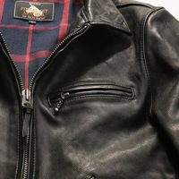 Veste en cuir de vachette japonaise Tenjin pour moto, homme, noire, de haute qualité, lavée, cirée, en cuir véritable tanné végétal