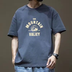 เสื้อยืดผ้าทอทรงลำลองสำหรับผู้ชาย Mountain Valley - เสื้อยืดแขนสั้นสไตล์วินเทจสำหรับกิจกรรมกลางแจ้งรักษ์โลก - Product Image 4