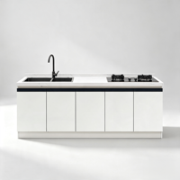 Meuble d'Évier de Cuisine Modulaire OEM en MDF avec Évier Noir Intégré et Robinet Col de Cygne |   Poignée noire |   Directement de l'usine