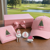 Ensemble cadeau de golf personnalisé avec logo d'arbre de Noël, casquette de baseball, serviette, marqueur de balle, accessoires de golf, boîte cadeau