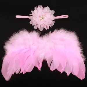 Bebek melek kanat bebek fotoğraf sahne Cosplay melek peri kanatları kostüm bebek Photoshoot çiçek kafa bandı tüy melek kanadı