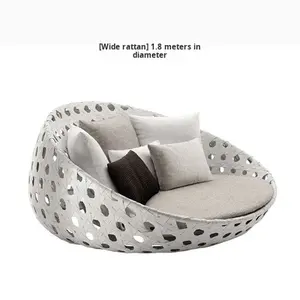 Sofá <span class=keywords><strong>Cama</strong></span> Metálico para Exterior, Tumbona Reclinable Doble para Patio, Balcón, Terraza, con Cojines Mediterráneos - Product Image 2