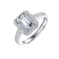 Bague en argent 925 pour femme, moissanite 1 carat taille octogonale, style luxe léger, alliance complète, certificat GRA, transfrontalier