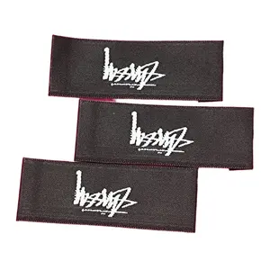 Free Samples Of Customized Made Clothing Inside Woven Label Washable Pure Cotton Large Woven Logo Square Clothing Stripe Labels