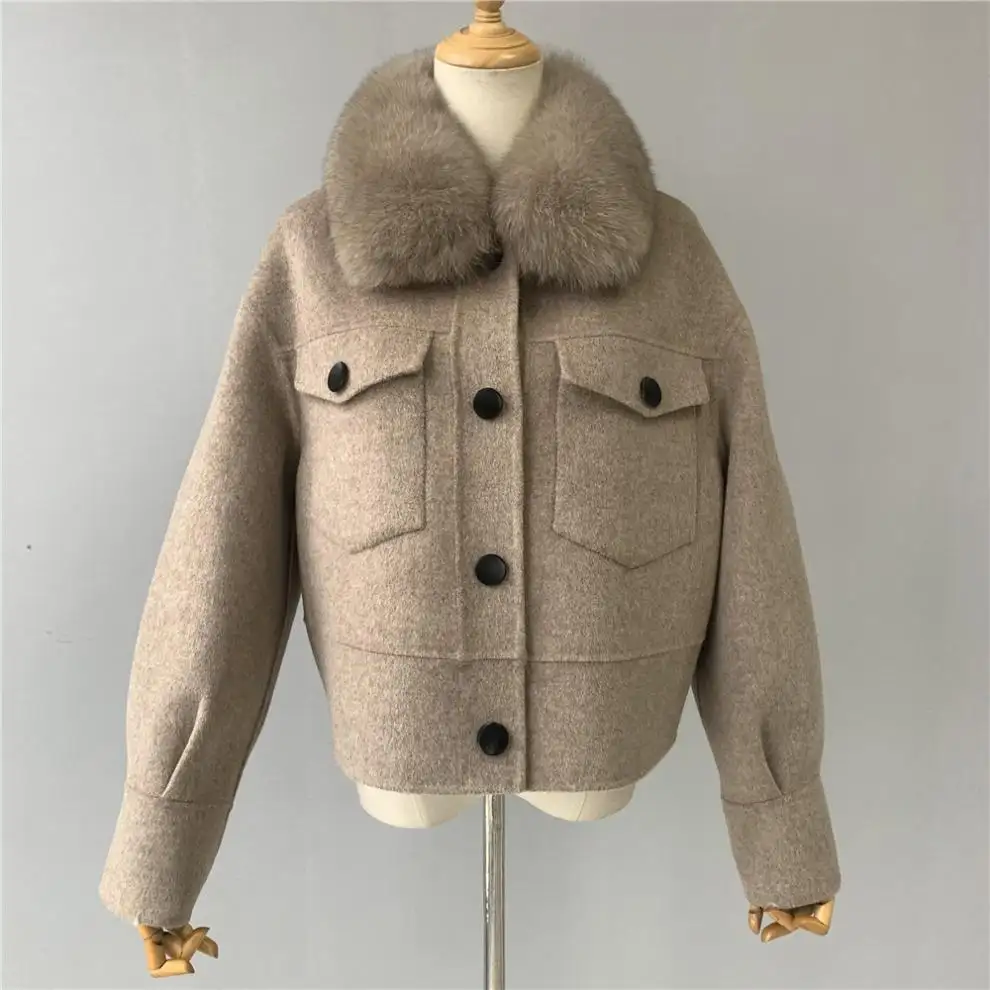 Personalizado Dupla Face Casacos Ao Ar Livre Reversível Real Fur Collar Vintage Moda Luxo Elegante Outwear Jacket Para Mulheres Inverno