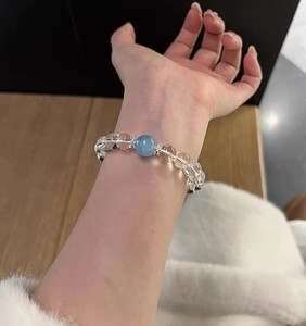 สร้อยข้อมือควอตซ์ใสธรรมชาติประดับอะความารีนและเพทายสำหรับผู้หญิง คริสตัลบำบัด หินประดับแบบยืดหยุ่น สร้อยข้อมือหินบำบัด ของขวัญเครื่องประดับ - Product Image 5