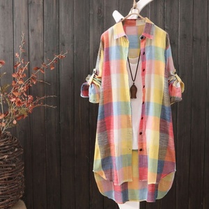 Baju Wanita Model Baru Musim Panas, Longgar, Motif Kotak-kotak, Ukuran Besar, Blus & Kemeja - Product Image 3