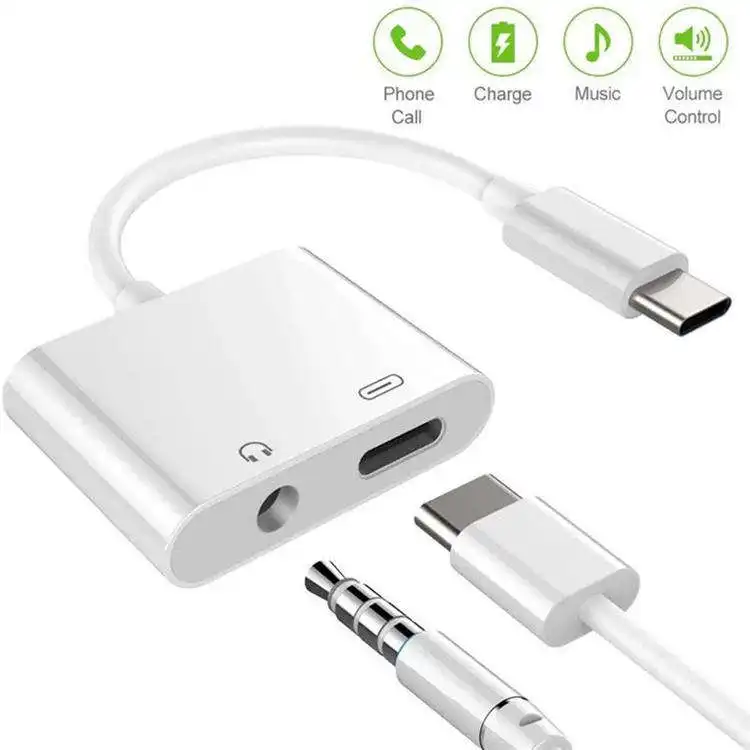 Factory Wholesale Type C To 3.5mm Audio Headphone Jack Aux Adapter For Android Free Sample 2 in 1 USB C To 3.5mm Audio Adapter