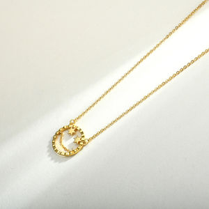 Chapado en oro de moda boda 925 cara de plata esterlina ojos de estrella y cadena sonrisa colgante collar para mujeres y niñas - Product Image 5