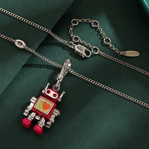 Collana con Ciondolo a Forma di Cuore con Alfabeto Stampato e Robot, Piccolo Charm Mobile, Gioielli per Donne - Product Image 4