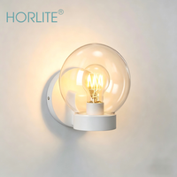 Lampe murale extérieure décorative en verre sphérique transparent avec base en ABS noir et blanc, E27, pour porche, cour, villa