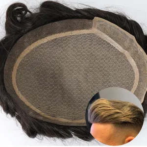 Lace and PU Base Human Hair Toupee for Men Custom Size French Lace Indian Human Hair Patch