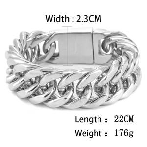 Bracelet et jonc pour homme en acier inoxydable 316L, étanche et anti-ternissement, style cubain, pour homme - Product Image 6