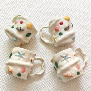 Novelty Starfish Mug Ocean Themed Seashell Ceramic Cup Hand-Painted Irregular Beach Coffee Mug - Product Image 1