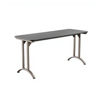 Table de conférence rectangulaire, plateau blanc aux coins arrondis, pieds métalliques courbés, bureau commercial pour réunions et écoles