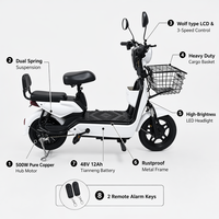 Bicicleta Eléctrica Urbana de 48V 500W para Adultos, Bicicleta de 14 Pulgadas con Doble Suspensión, Batería de Plomo-Ácido, 3 Velocidades