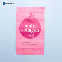 Sachet Doypack Personnalisé Imprimé pour Poudre de Collagène, Emballage Alimentaire en Plastique de Qualité Alimentaire avec Fermeture Éclair et Encoche de Déchirement