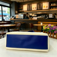 Sac fourre-tout en toile crème SYNCWAY avec logo personnalisé, poche bleu roi, grand sac à main multi-poches pour le travail et le café