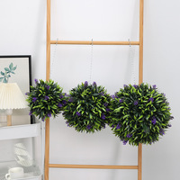 Mur végétal artificiel, boule de lavande artificielle, fausse herbe verte, sphère de plantes suspendues en plastique pour la décoration de la maison, du bureau et du jardin