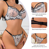 Ensemble de lingerie sexy blanc de luxe en deux pièces avec broderie, soutien-gorge et culotte