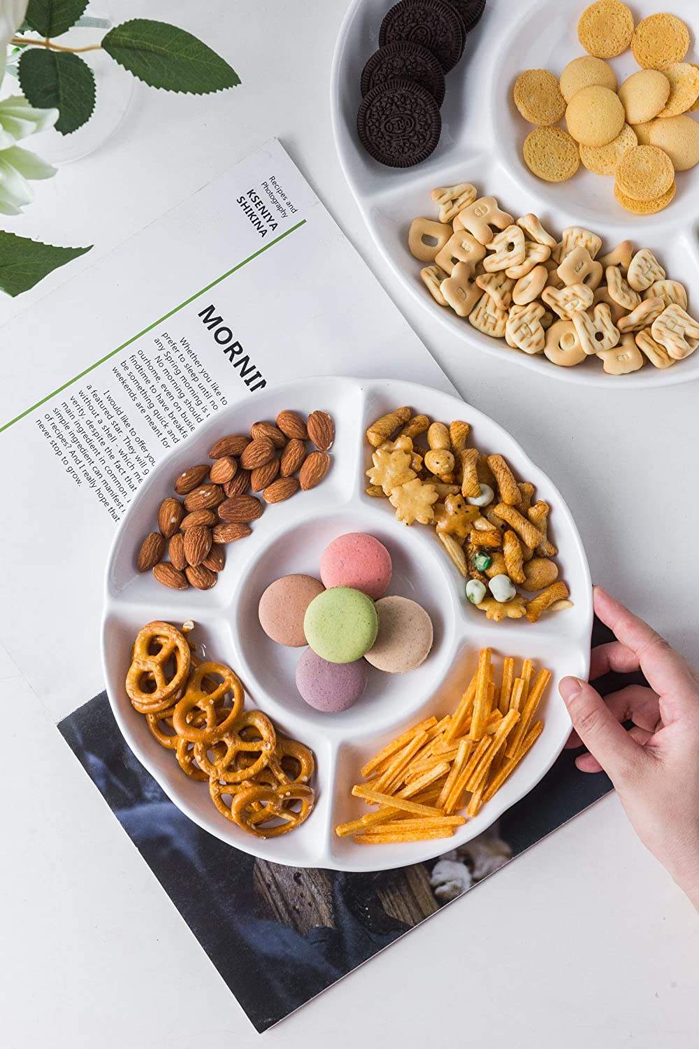 チップ＆ディップサービングセット 磁器製仕切り付きサービング